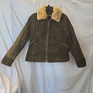 Y2K‎ Static Corduroy Barn Jacket Pennylane Faux Sherpa Trim Chore Coat Brown